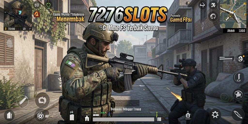 Screenshot gameplay <strong>7276SLOTS</strong> yang menunjukkan aksi tembak-menembak yang intens.