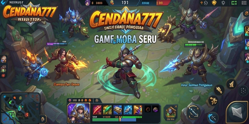 Tampilan fitur utama CENDANA777 menampilkan pertempuran MOBA yang seru.