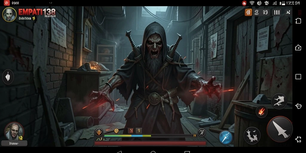 Screenshot utama menunjukkan gameplay menakutkan di dunia kegelapan.