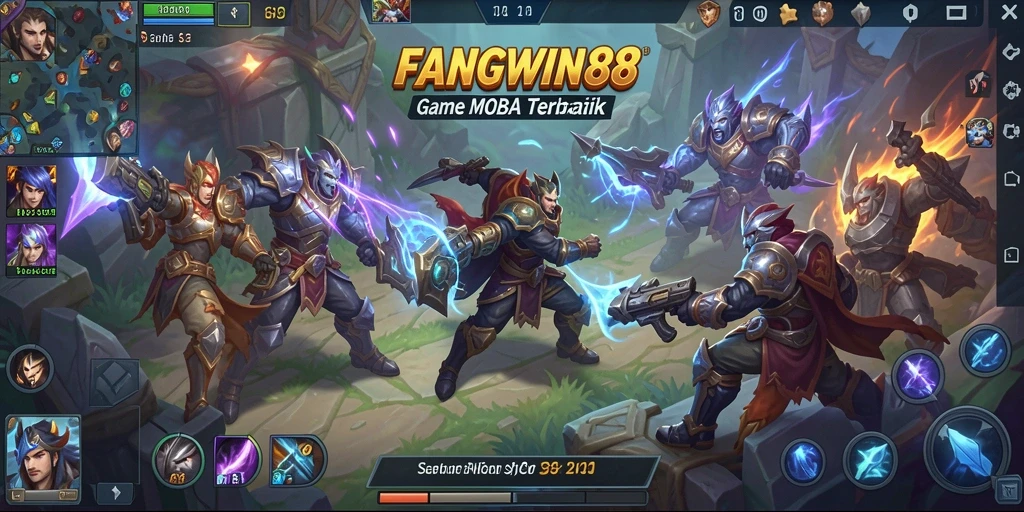 Tangkapan layar gameplay FANGWIN88 menampilkan aksi seru di arena MOBA.