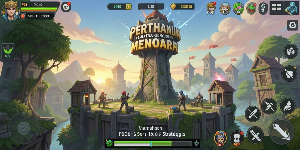 Screenshot gameplay menampilkan menara pertahanan yang strategis dalam FO8.