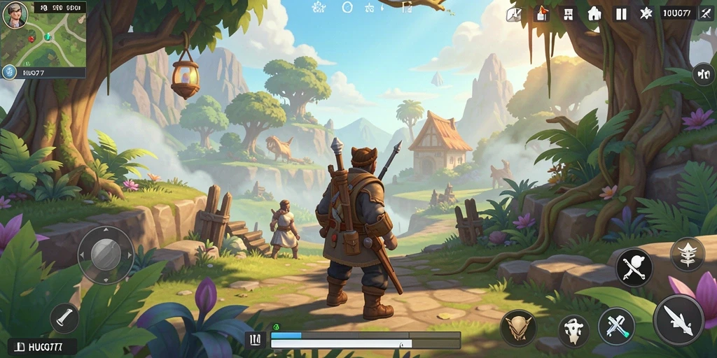 Tampilan gameplay HUGO77 yang menakjubkan di dunia terbuka.