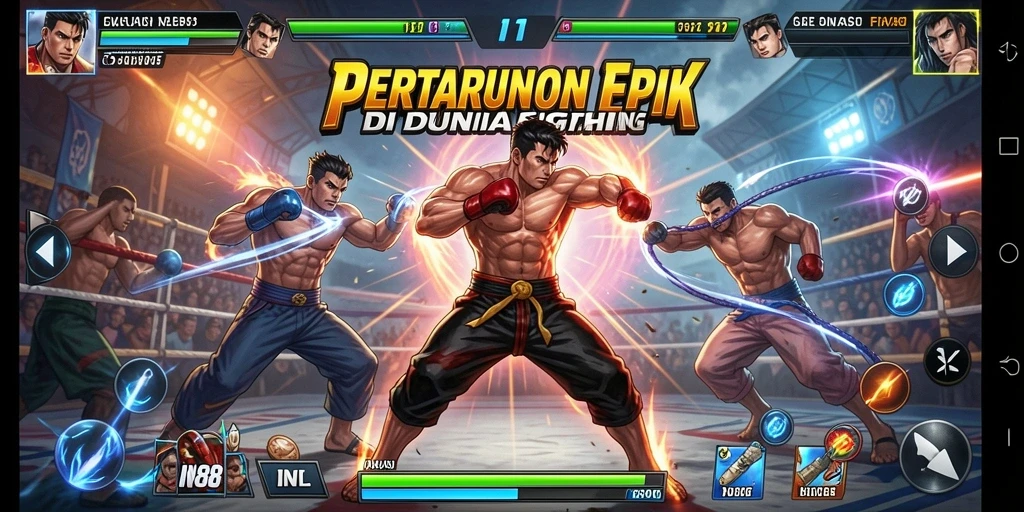 Tampilan gameplay IN88 dengan karakter yang bertarung sengit.