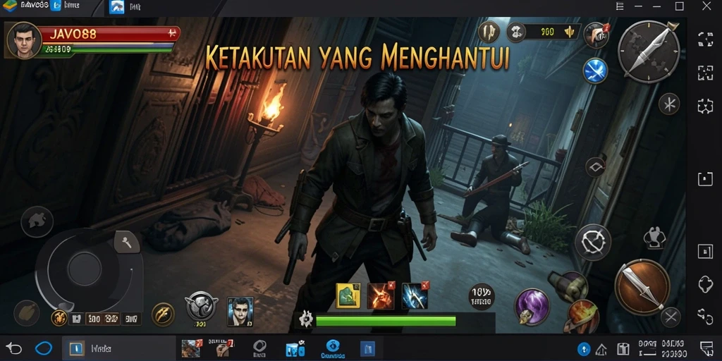 Tangkapan layar gameplay <strong>JAVO88</strong> menunjukkan suasana mencekam di dalam game.
