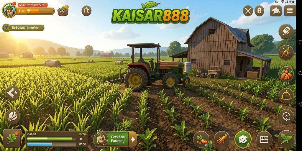 Tampilan gameplay KAISAR888 yang seru saat berkebun dan merawat hewan.