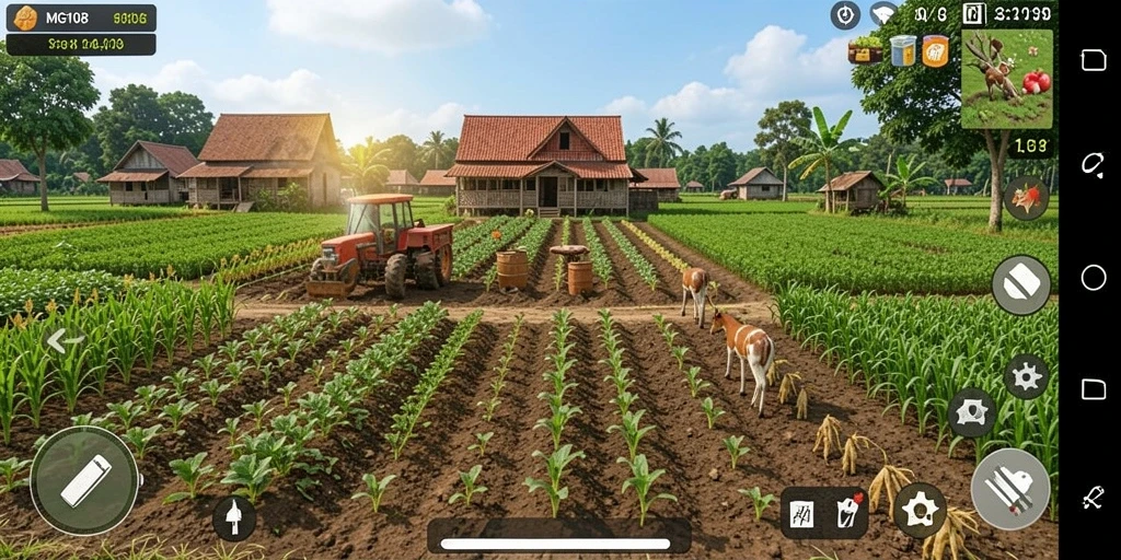 Screenshot game MG108 menunjukkan gameplay bertani yang mengasyikkan.