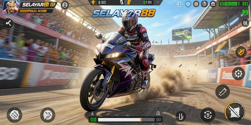 Gameplay seru balapan motor di lintasan menantang.
