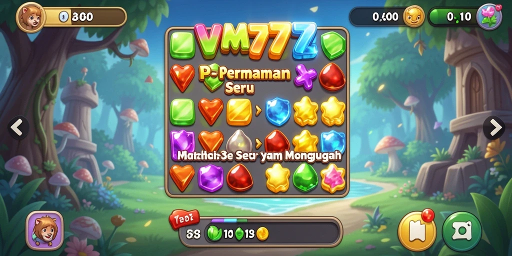 Tampilan permainan VM777 yang seru dan penuh warna di level Match-3.