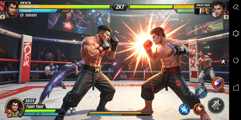 Tampilan aksi mendebarkan dalam game Fighting ZK7.